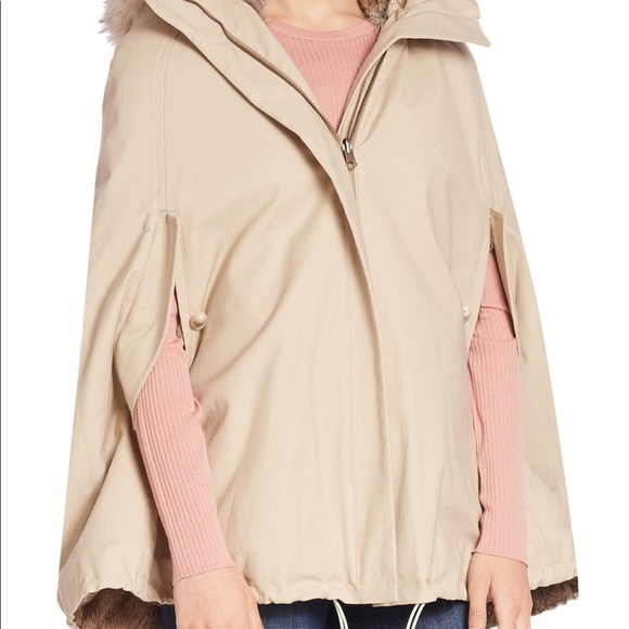 THEORY Tan Fur Lined Florenna Cape Jacket Coat - Picture 3 of 6